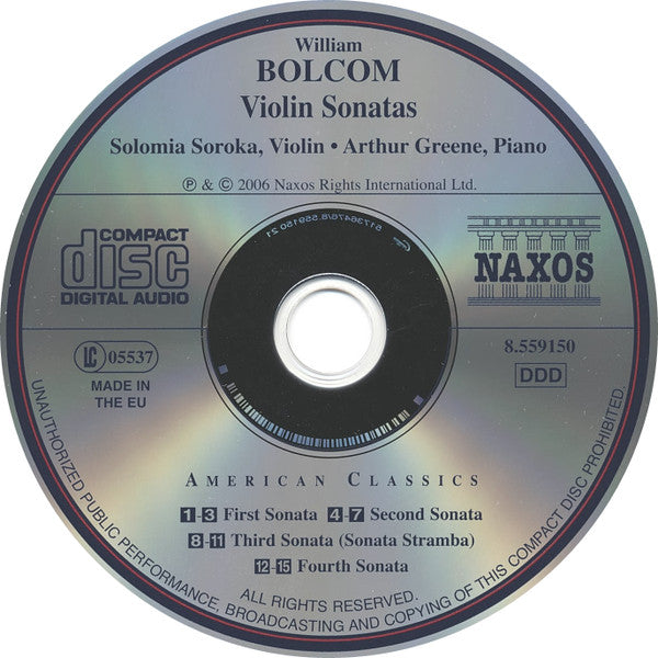 William Bolcom, Solomia Soroka, Arthur Greene : Violin Sonatas (CD)