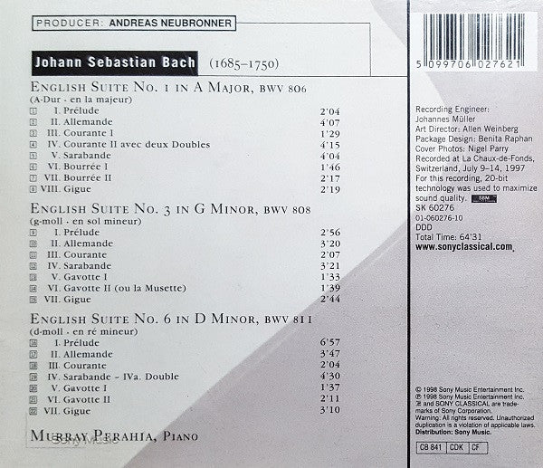 Bach*, Murray Perahia : English Suites Nos. 1, 3 &amp; 6 (CD, Album)