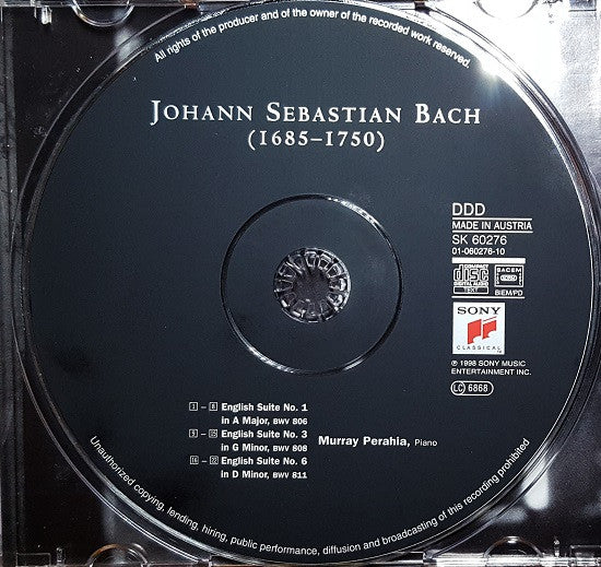 Bach*, Murray Perahia : English Suites Nos. 1, 3 &amp; 6 (CD, Album)