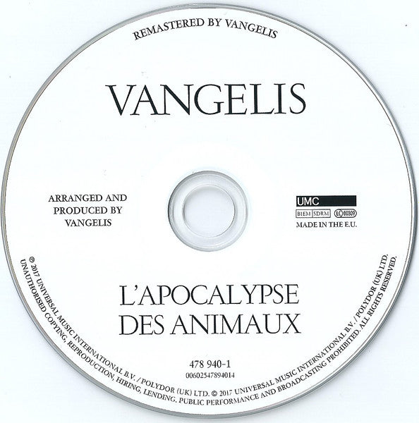 Vangelis : L'Apocalypse Des Animaux (CD, Album, RE, RM, Dig)