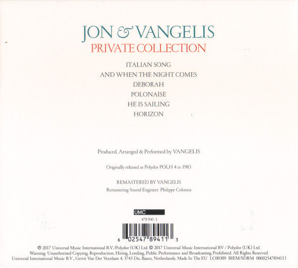 Jon &amp; Vangelis : Private Collection (CD, Album, RE, RM, Dig)
