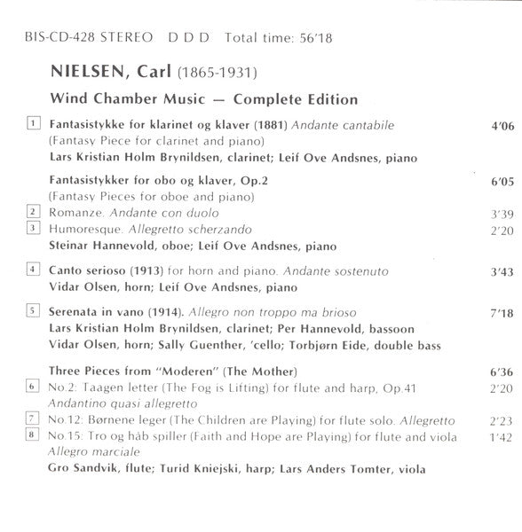 Carl Nielsen, The Bergen Wind Quintet* with Leif Ove Andsnes, Turid Kniejski, Lars Anders Tomter, Sally Guenther, Torbjørn Eide : Wind Chamber Music (Complete Edition Including Wind Quintet, Op.43) (CD, Album, RE)