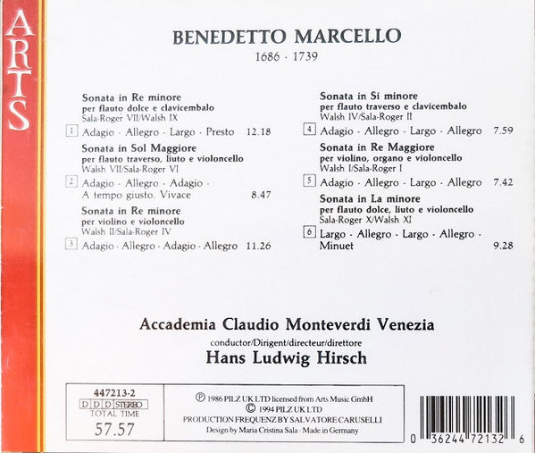 Benedetto Marcello, Accademia Claudio Monteverdi, Hans Ludwig Hirsch : Sonatas Op.2 - Vol. 1 (CD)