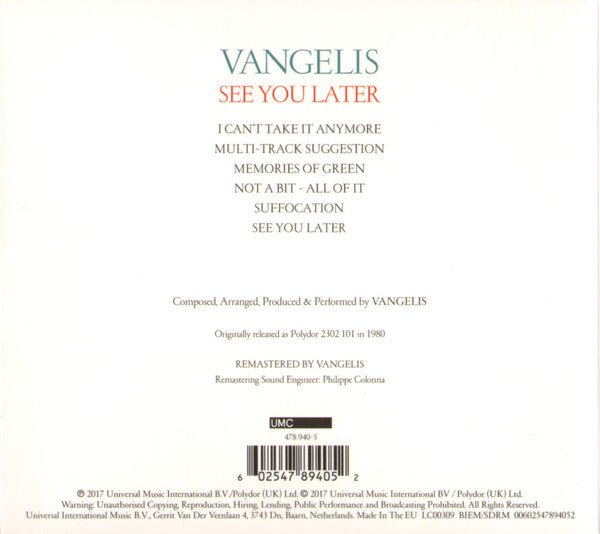 Vangelis : See You Later (CD, Album, RE, RM, Dig)
