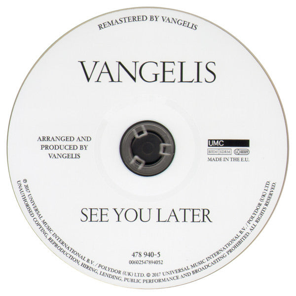 Vangelis : See You Later (CD, Album, RE, RM, Dig)