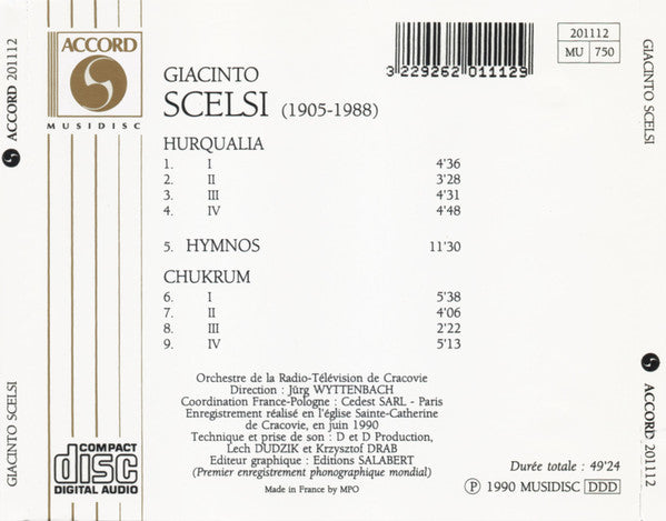 Giacinto Scelsi : Hurqualia - Hymnos - Chukrum (CD, Album, RP)