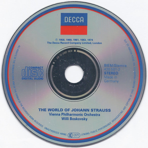 Johann Strauss Jr., Wiener Philharmoniker, Willi Boskovsky : The World Of Johann Strauss (CD, Comp, RE, RM, ADR)