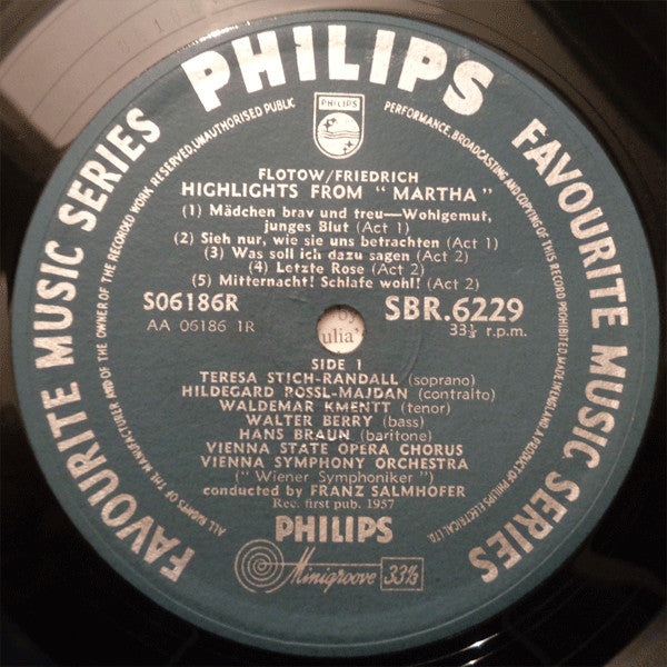 Flotow* - Teresa Stich-Randall, Hildegard Rossl-Majdan*, Waldemar Kmentt, Walter Berry, Hans Braun : Highlights From &#39;Martha&#39;   (10&quot;, Mono)