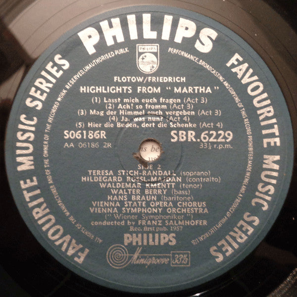 Flotow* - Teresa Stich-Randall, Hildegard Rossl-Majdan*, Waldemar Kmentt, Walter Berry, Hans Braun : Highlights From &#39;Martha&#39;   (10&quot;, Mono)