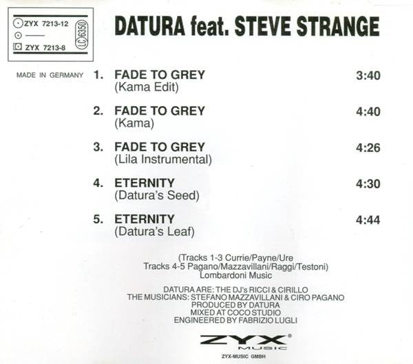 Datura Feat. Steve Strange : Fade To Grey (CD, Maxi)