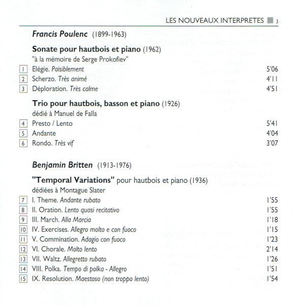 Francis Poulenc, Benjamin Britten, Francois Leleux :  Poulenc - Britten (CD, Album)