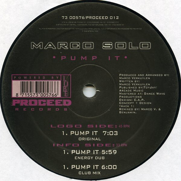 Marco Solo : Pump It (12&quot;, Maxi)