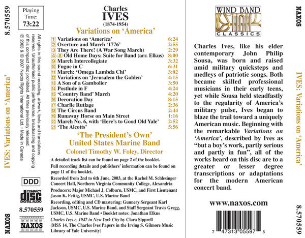 Charles Ives, 'The President's Own' United States Marine Band* : Variations On 'America' (CD, Album)
