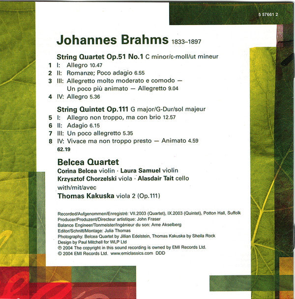 Brahms* : Belcea Quartet, Thomas Kakuska : String Quartet No.1 / String Quintet No.2 (CD)