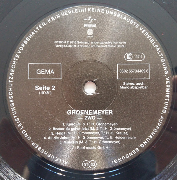 Herbert Grönemeyer : Zwo (LP, Album, RE, RM)