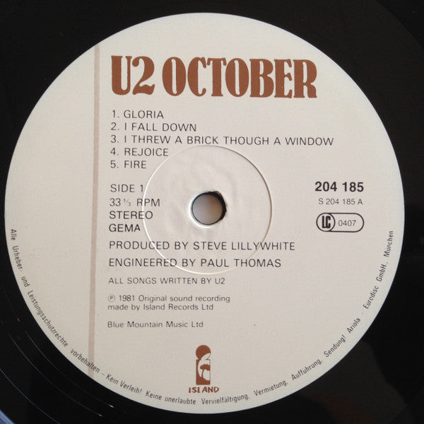 U2 : October (LP, Album, RP)