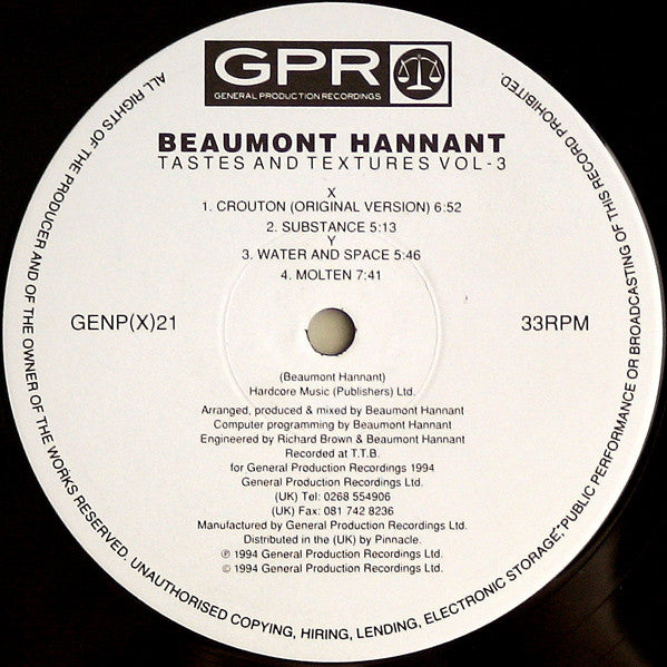 Beaumont Hannant : Tastes And Textures Vol - 3 (12")