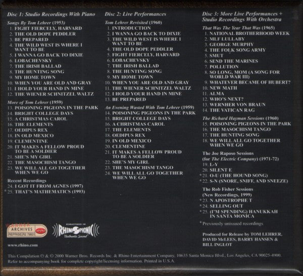 Tom Lehrer : The Remains Of Tom Lehrer (3xCD, Comp, RM, RP + Box)