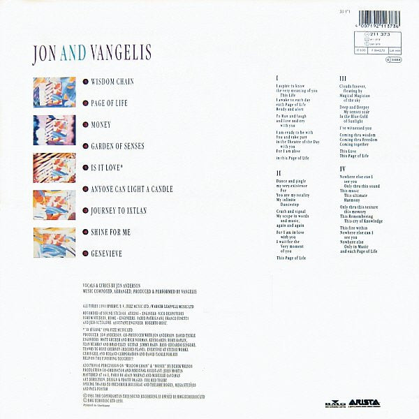 Jon And Vangelis* : Page Of Life (LP, Album)