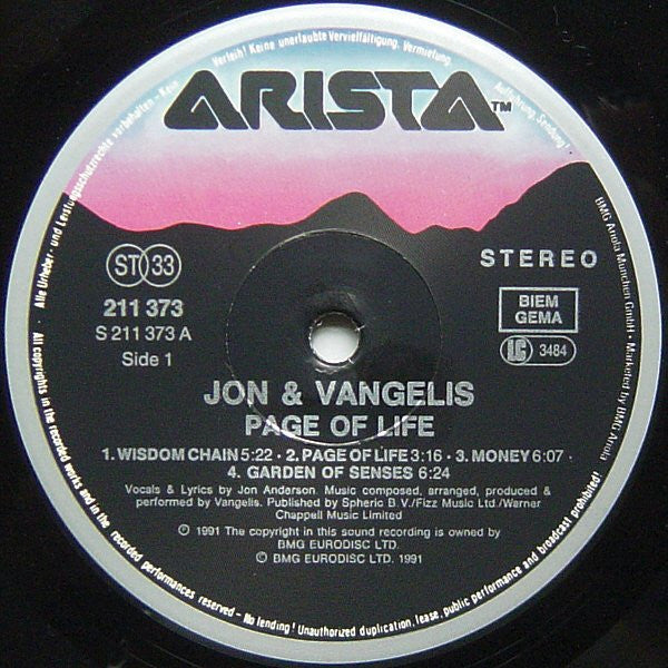 Jon And Vangelis* : Page Of Life (LP, Album)