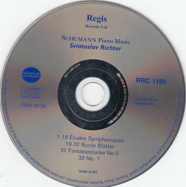 Schumann*, Sviatoslav Richter : Piano Works (Études Symphoniques; Bunte Blätter; Fantasiestücke Nos 5 &amp; 7) (CD, Comp, RM)