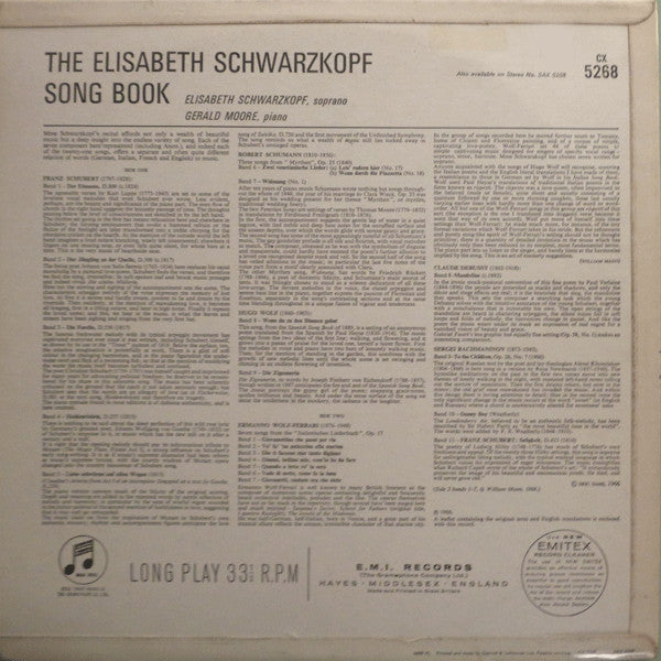 Elisabeth Schwarzkopf, Gerald Moore : The Elisabeth Schwarzkopf Song Book (LP, Mono)