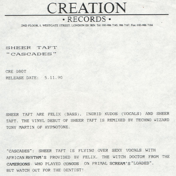 Sheer Taft : Cascades (12&quot;, Promo)