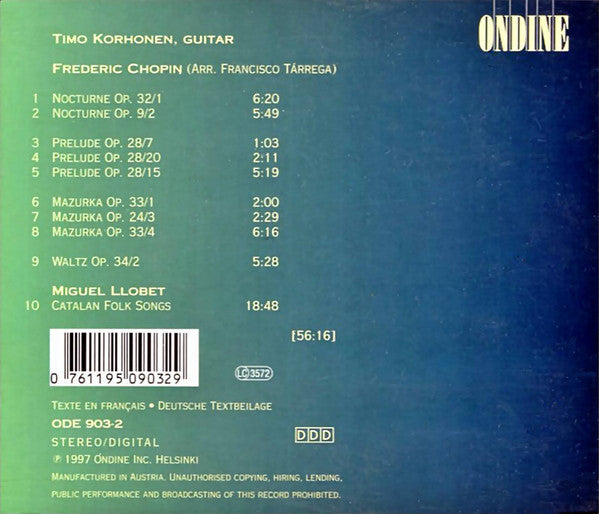 Chopin*, Llobet*, Timo Korhonen : Chopin, Llobet (CD, Album)