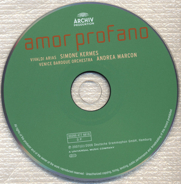 Vivaldi* - Simone Kermes, Venice Baroque Orchestra, Andrea Marcon : Amor Profano: Arias (CD, Album)