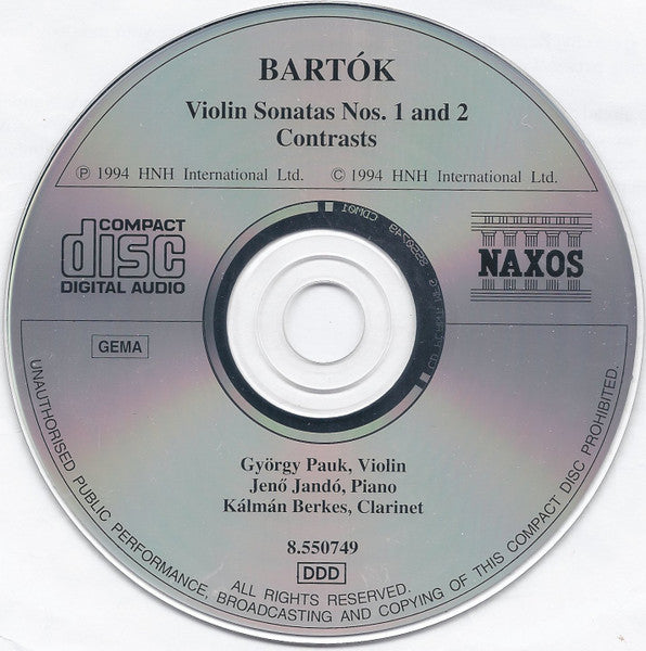 Bartók*, György Pauk, Jenő Jandó*, Kálmán Berkes : Violin Sonatas Nos. 1 And 2 / Contrasts (CD)