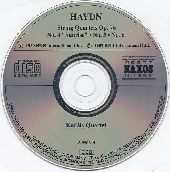 Haydn*, Kodály Quartet : String Quartets Op. 76 No. 4 "Sunrise" • No. 5 • No. 6 (CD)