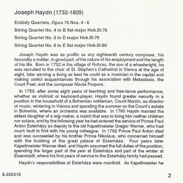 Haydn*, Kodály Quartet : String Quartets Op. 76 No. 4 "Sunrise" • No. 5 • No. 6 (CD)