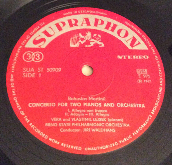 Bohuslav Martinů - Věra Lejsková and Vladimir Lejsek*, Eva Bernáthová, Brno State Philharmonic Orchestra, Jiří Waldhans and Jiří Pinkas : Concerto For Two Pianos / Concertino (LP)