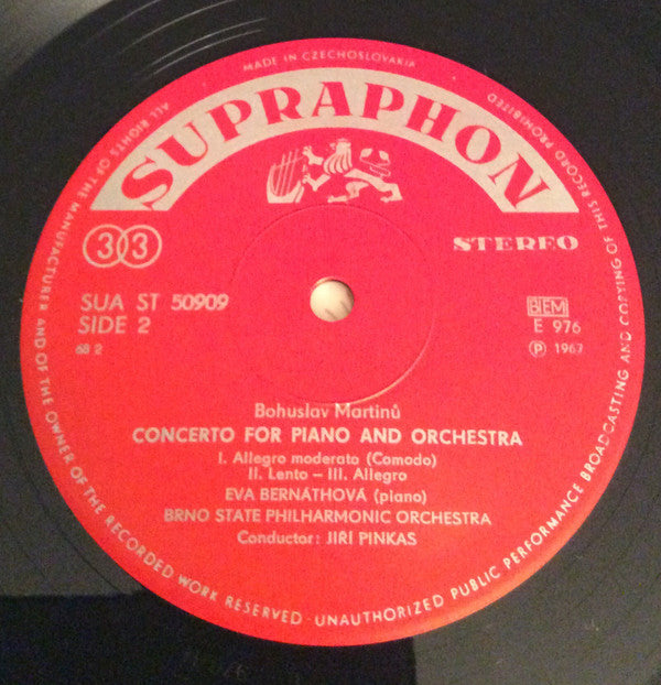 Bohuslav Martinů - Věra Lejsková and Vladimir Lejsek*, Eva Bernáthová, Brno State Philharmonic Orchestra, Jiří Waldhans and Jiří Pinkas : Concerto For Two Pianos / Concertino (LP)