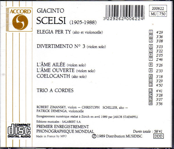 Giacinto Scelsi : Duo, Soli, Trio À Cordes (CD)