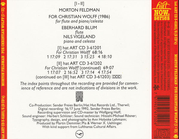 Morton Feldman : For Christian Wolff (3xCD, Album)