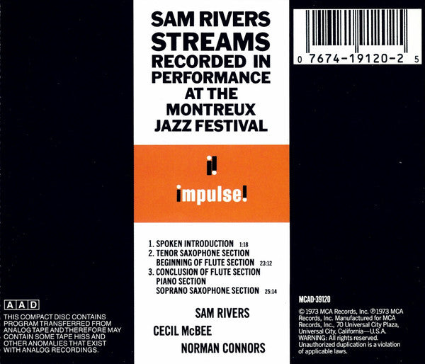 Sam Rivers : Streams (CD, Album, RE)