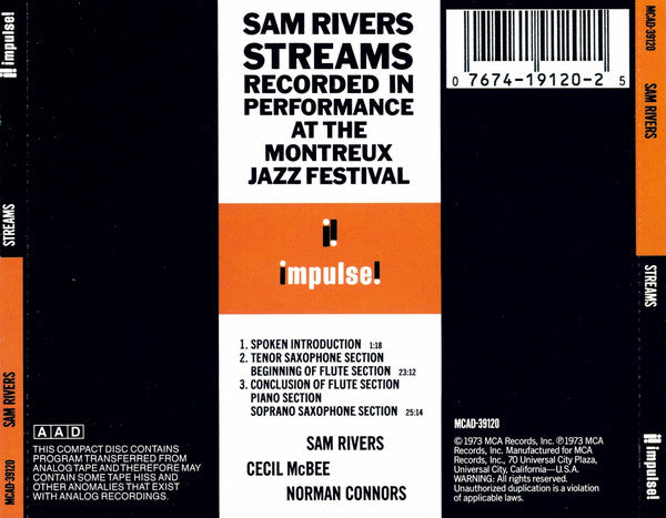 Sam Rivers : Streams (CD, Album, RE)