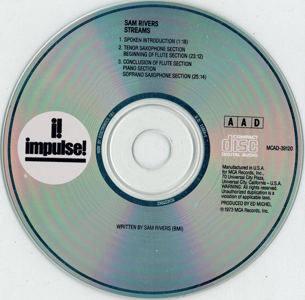 Sam Rivers : Streams (CD, Album, RE)