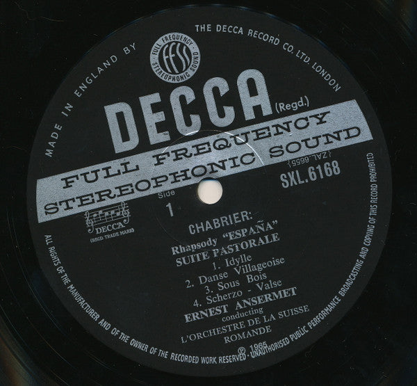 Chabrier*, L&#39;Orchestre De La Suisse Romande, Ernest Ansermet : Chabrier: España (LP, RP)