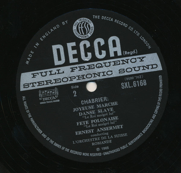 Chabrier*, L&#39;Orchestre De La Suisse Romande, Ernest Ansermet : Chabrier: España (LP, RP)