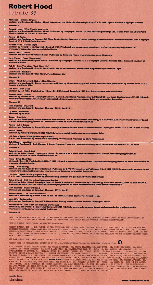 Robert Hood : Fabric 39 (CD, Mixed)