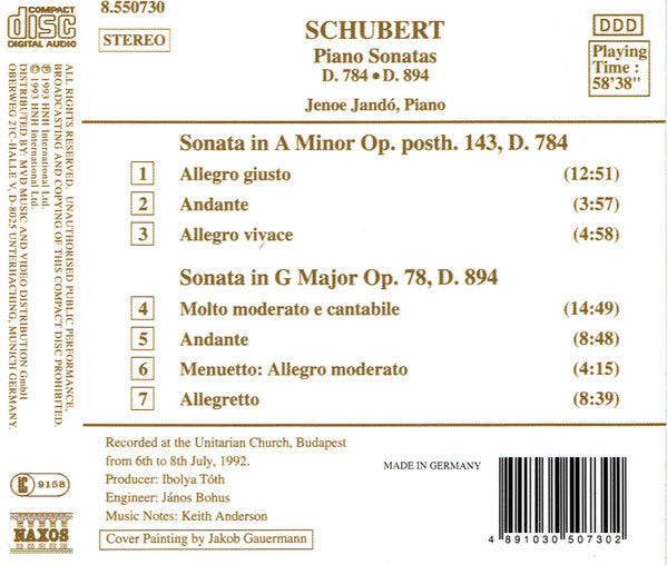 Schubert*, Jenoe Jandó* : Piano Sonatas D. 784 • D. 894 (CD, Album)