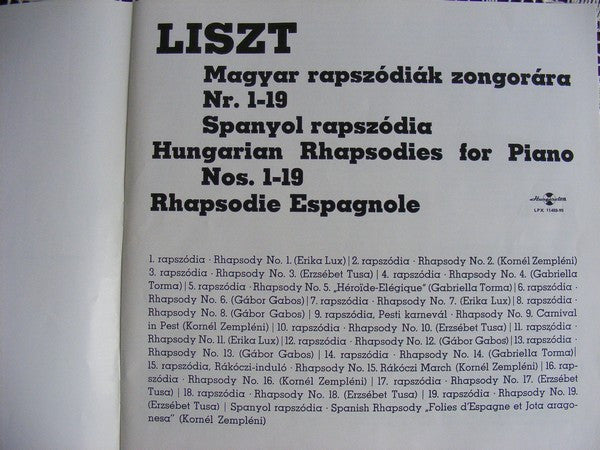 Liszt* - Gábor Gabos, Erika Lux*, Gabriella Torma*, Erzsébet Tusa*, Kornél Zempléni : Hungarian Rhapsodies Nos. 1-19 / Rhapsodie Espagnole (3xLP + Box)