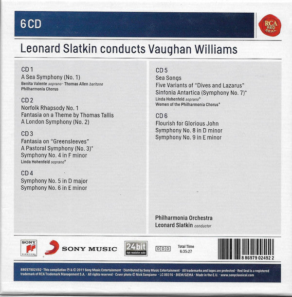 Ralph Vaughan Williams, Leonard Slatkin, Philharmonia Orchestra : Leonard Slatkin Conducts Vaughan Williams (6xCD, Album, Comp, RE + Box)