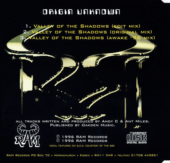 Origin Unknown : Valley Of The Shadows (CD, Single)