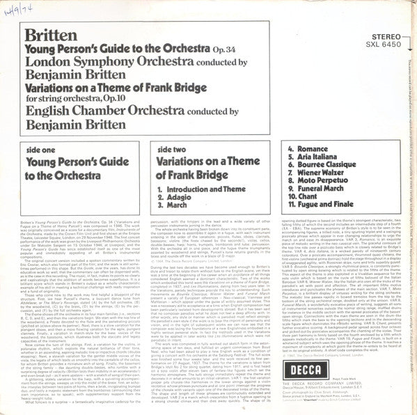 Britten* - London Symphony Orchestra / English Chamber Orchestra : Young Person&#39;s Guide To The Orchestra / Variations On A Theme Of Frank Bridge (LP, Comp, Lab)