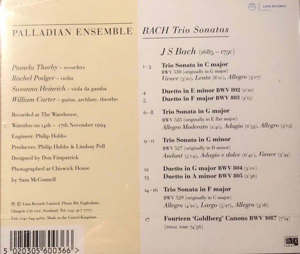 Palladian Ensemble, Johann Sebastian Bach : Bach Trio Sonatas  (CD, Album)