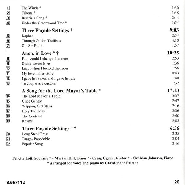 William Walton*, Felicity Lott, Martyn Hill, Craig Ogden, Graham Johnson (2) : Anon In Love  • Façade Settings • A Song For The Lord Mayor's Table (CD, RE)