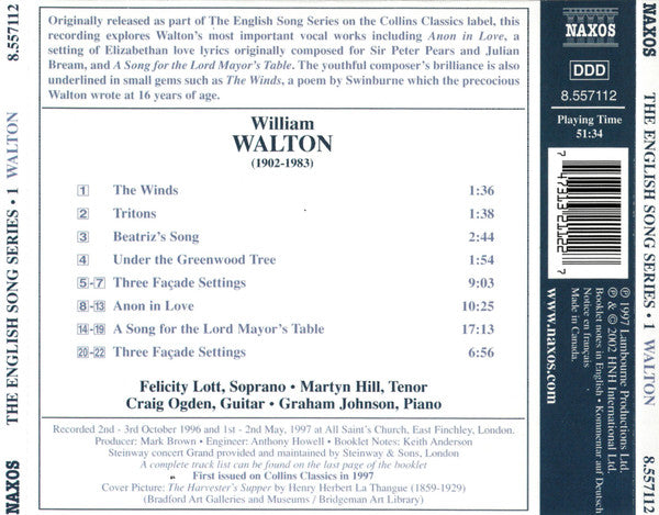 William Walton*, Felicity Lott, Martyn Hill, Craig Ogden, Graham Johnson (2) : Anon In Love  • Façade Settings • A Song For The Lord Mayor's Table (CD, RE)